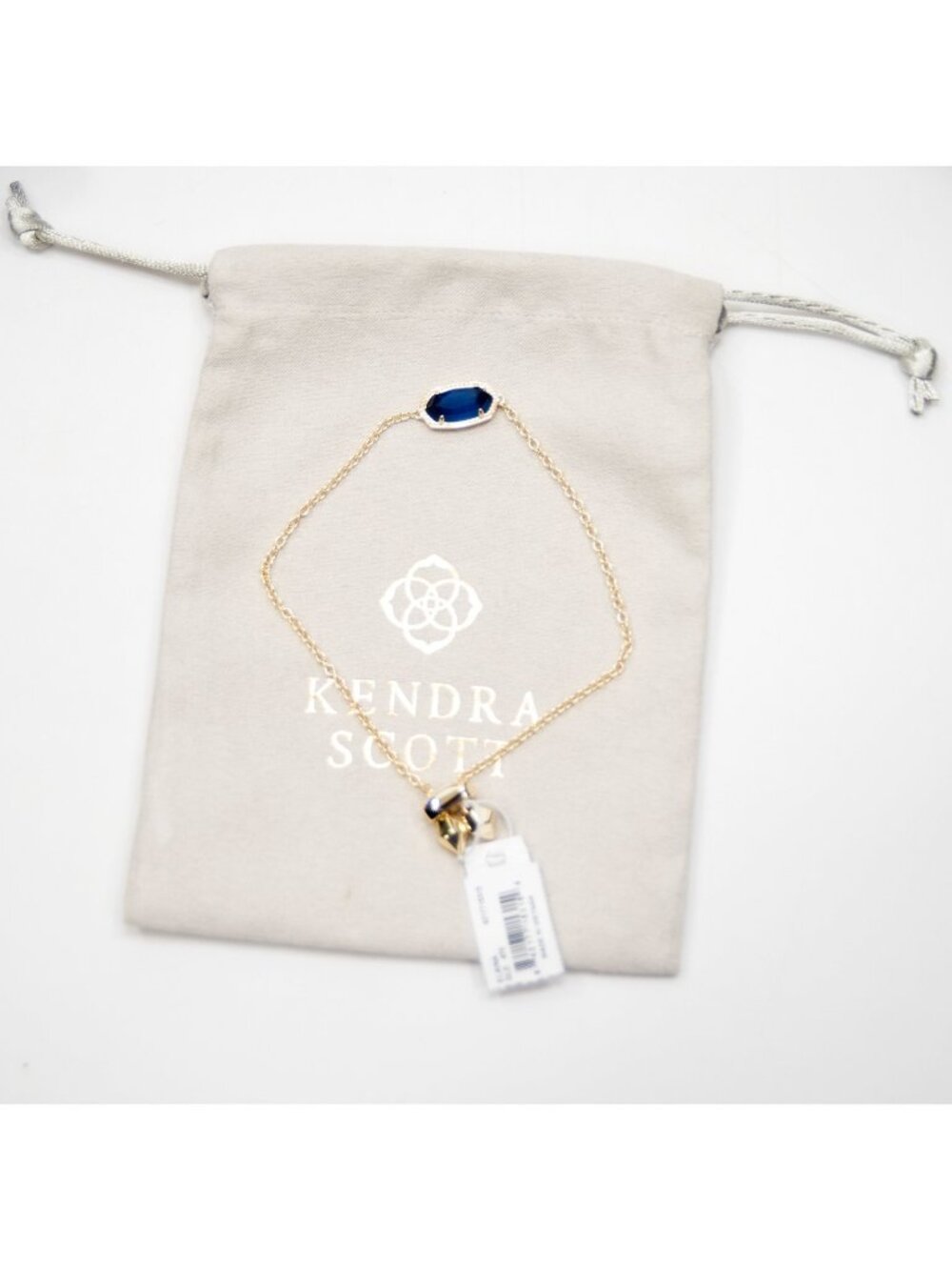 Kendra Scott Elaina Gold Navy Blue Glass Cat's Eye Chain Bracelet NWT